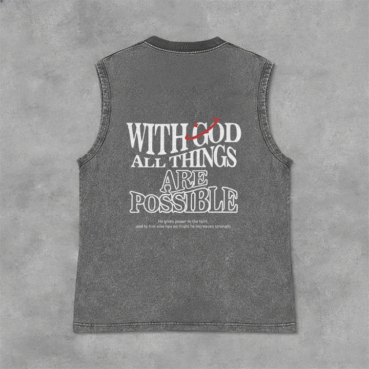 Christianartworkshop With God All Things Are Possible Washed Tank Top - Grey - 2XL - image 4