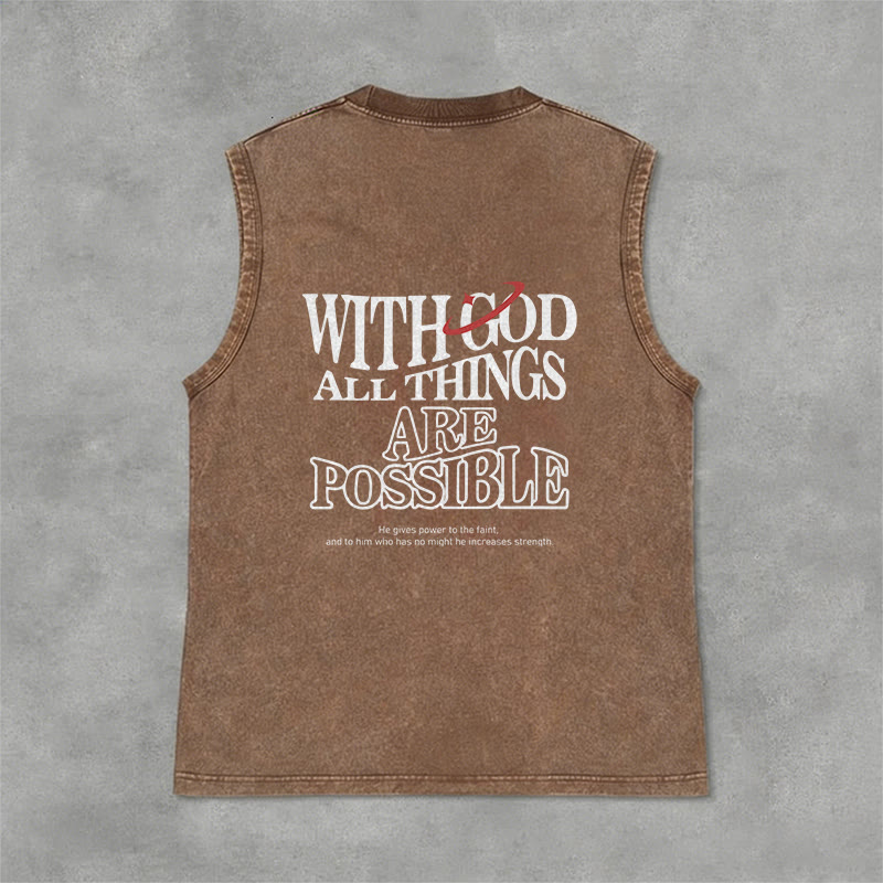 Christianartworkshop With God All Things Are Possible Washed Tank Top - Brown - 2XL - image 13