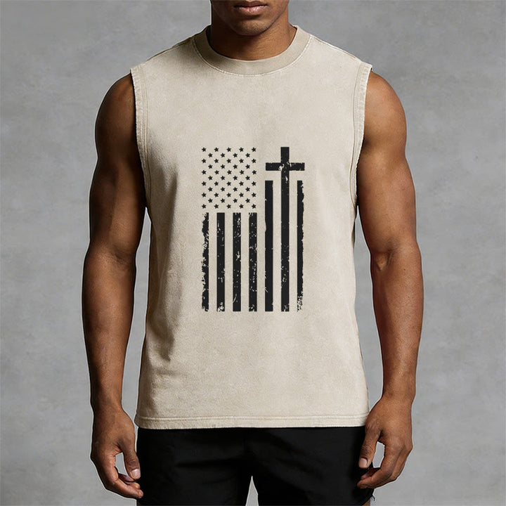 Christianartworkshop American Flag & Cross Patriotic Washed Tank Top - image 10