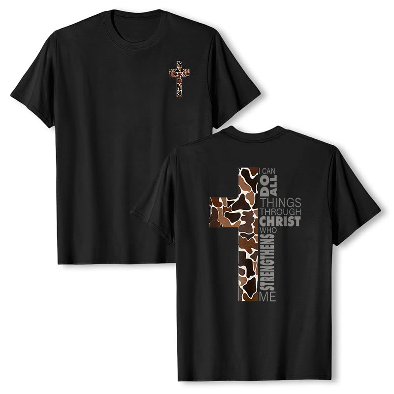 Christianartworkshop Camo Cross Design With Philippians 4:13 Verse Christian T-Shirt - Black - 2XL - image 3