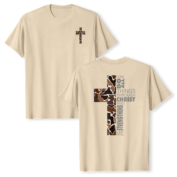 Christianartworkshop Camo Cross Design With Philippians 4:13 Verse Christian T-Shirt - Beige - 2XL - image 9
