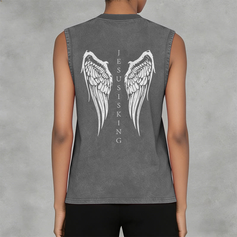 Christianartworkshop Jesus Is King Angel Wings Washed Tank Top - image 11