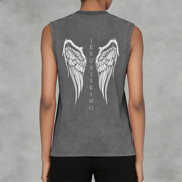 Christianartworkshop Jesus Is King Angel Wings Washed Tank Top - image 11