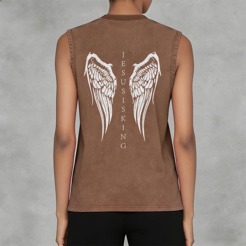 Christianartworkshop Jesus Is King Angel Wings Washed Tank Top - image 32