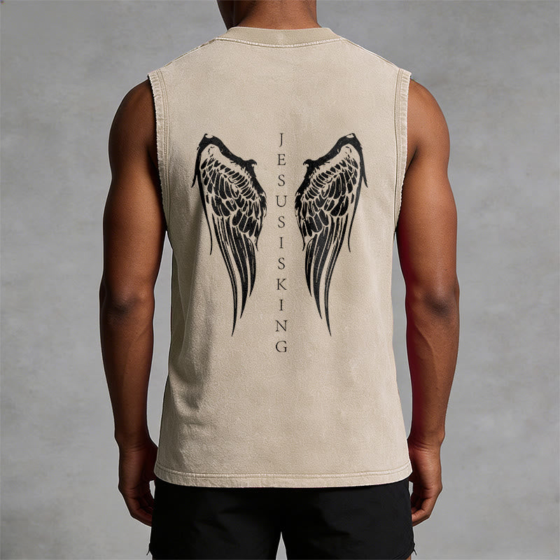 Christianartworkshop Jesus Is King Angel Wings Washed Tank Top - image 16