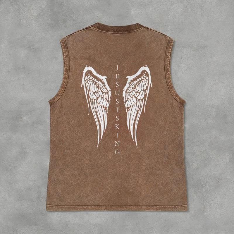 Christianartworkshop Jesus Is King Angel Wings Washed Tank Top - image 34
