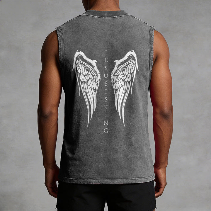 Christianartworkshop Jesus Is King Angel Wings Washed Tank Top - image 9