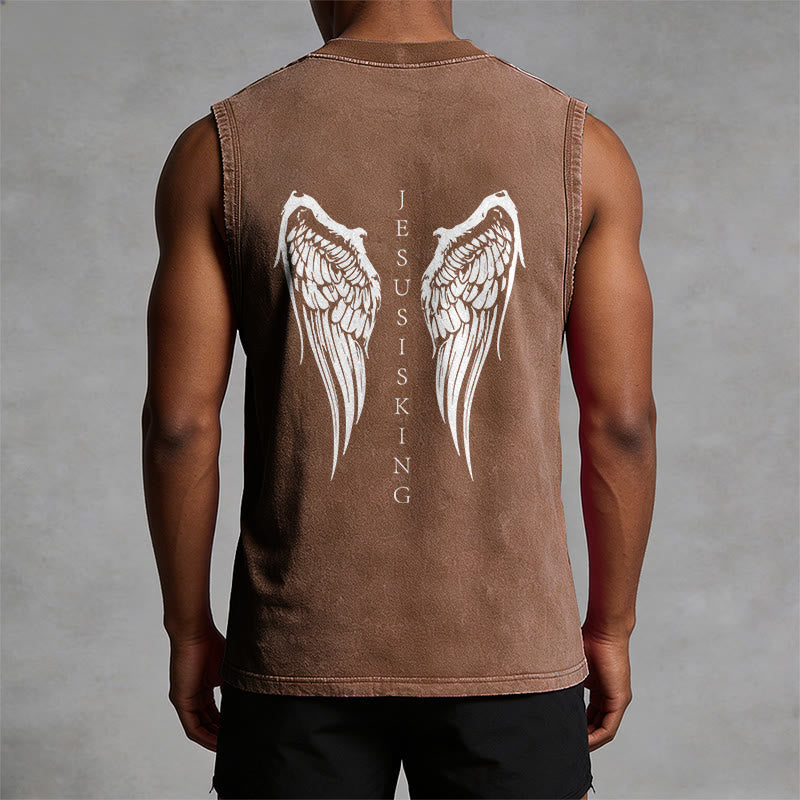 Christianartworkshop Jesus Is King Angel Wings Washed Tank Top - image 30