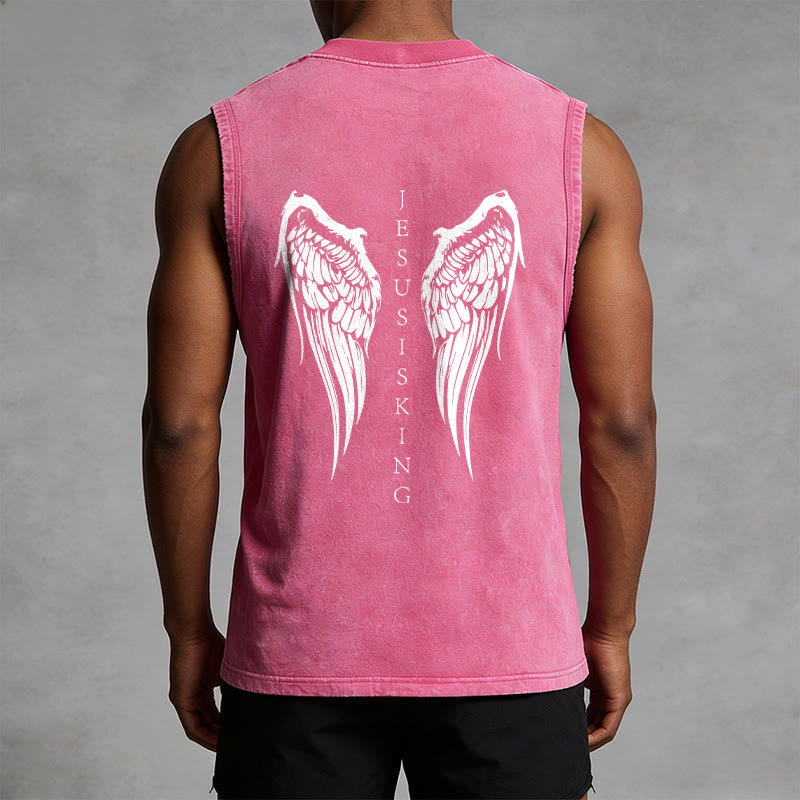 Christianartworkshop Jesus Is King Angel Wings Washed Tank Top - image 23