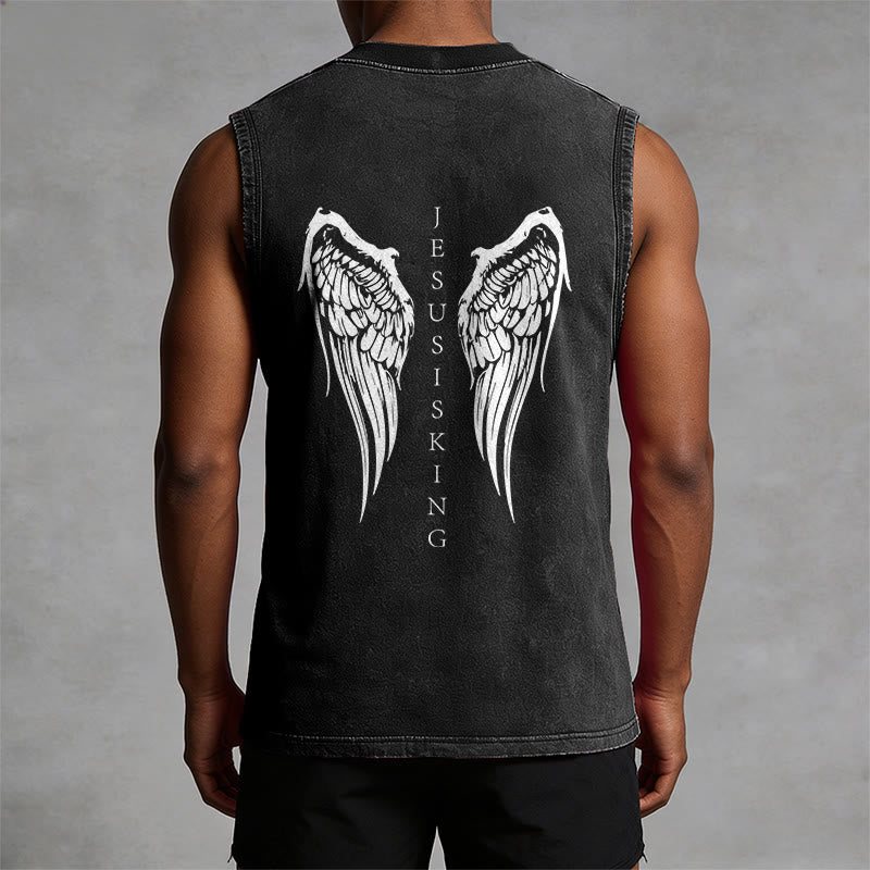 Christianartworkshop Jesus Is King Angel Wings Washed Tank Top - image 1