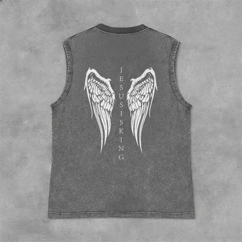 Christianartworkshop Jesus Is King Angel Wings Washed Tank Top - image 13