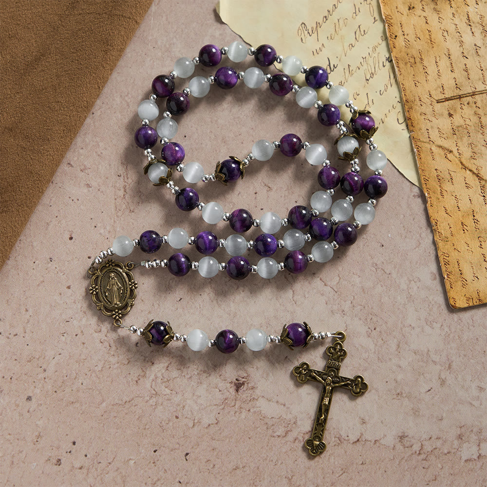 Christianartworkshop Cat's Eye Beaded Rosary with Mary Medal: A Symbol of Divine Guidance & Faith - image 3