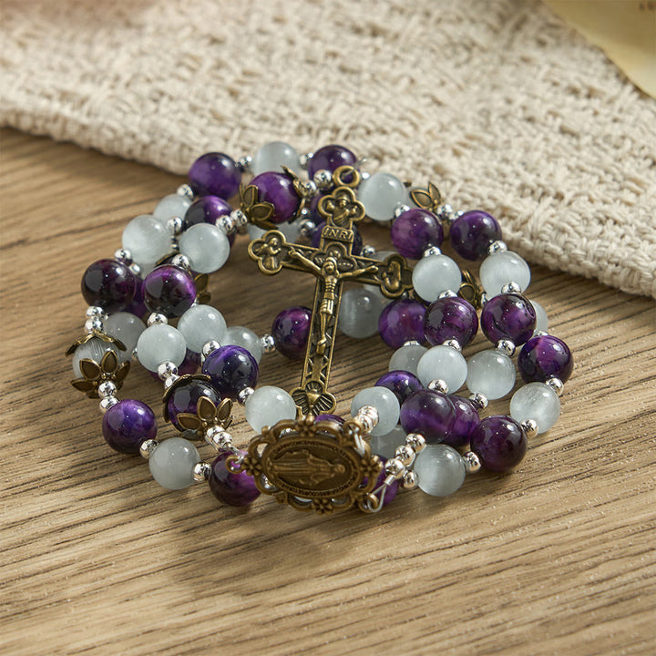 Christianartworkshop Cat's Eye Beaded Rosary with Mary Medal: A Symbol of Divine Guidance & Faith - image 5