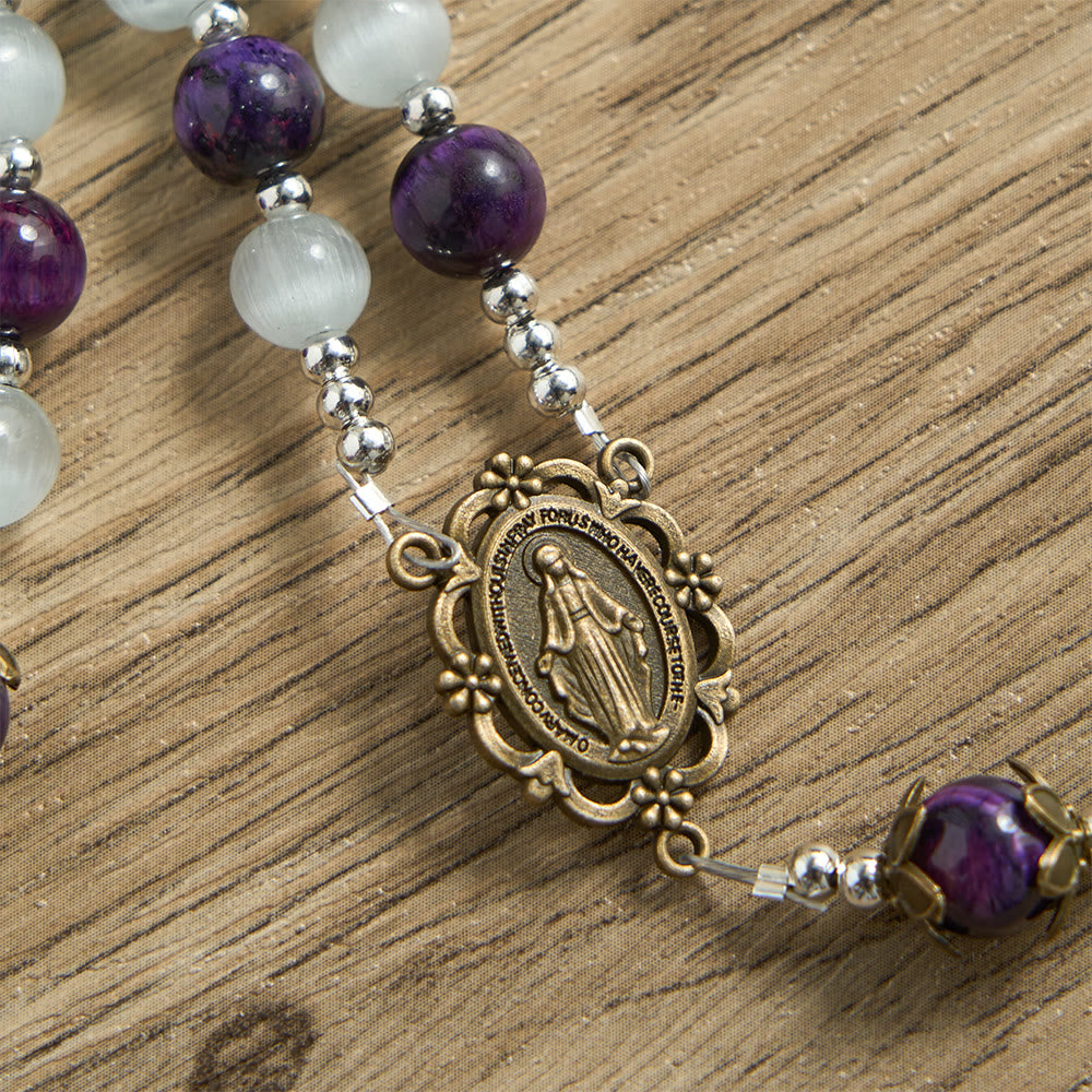 Christianartworkshop Cat's Eye Beaded Rosary with Mary Medal: A Symbol of Divine Guidance & Faith - image 7
