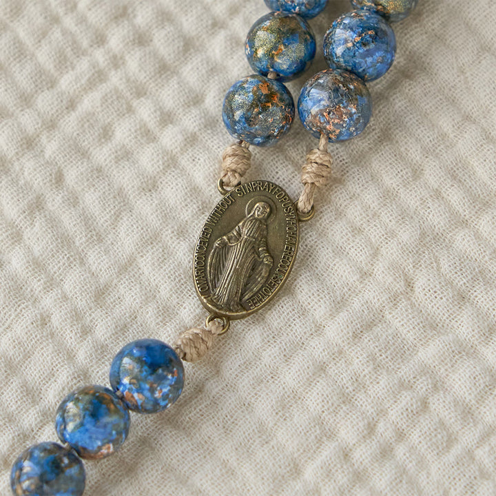 Christianartworkshop Blessed Our Lady Seven Sorrows Rosary with Blue Oil-Paint Beads & Our Lady Medal - image 4