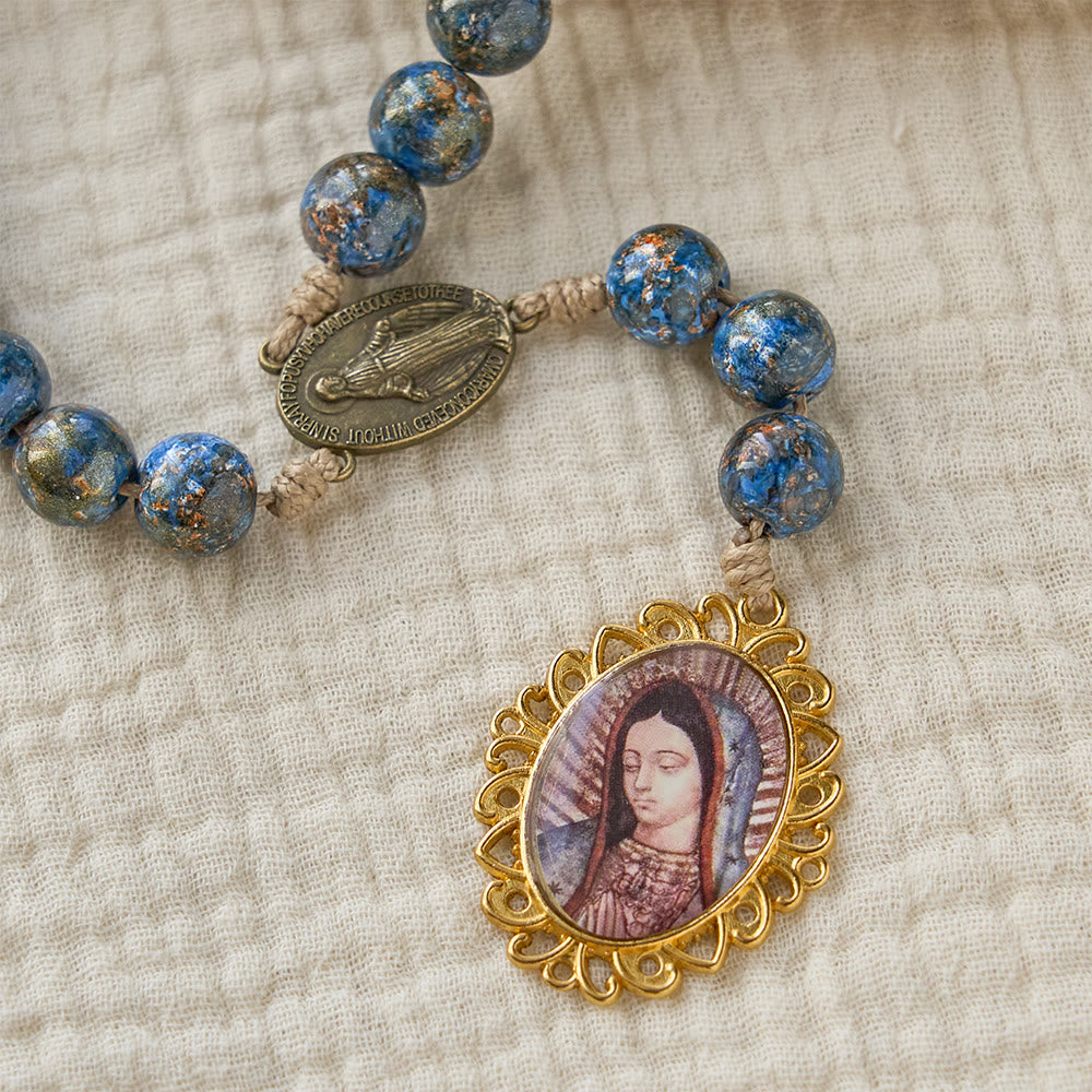 Christianartworkshop Blessed Our Lady Seven Sorrows Rosary with Blue Oil-Paint Beads & Our Lady Medal - image 5