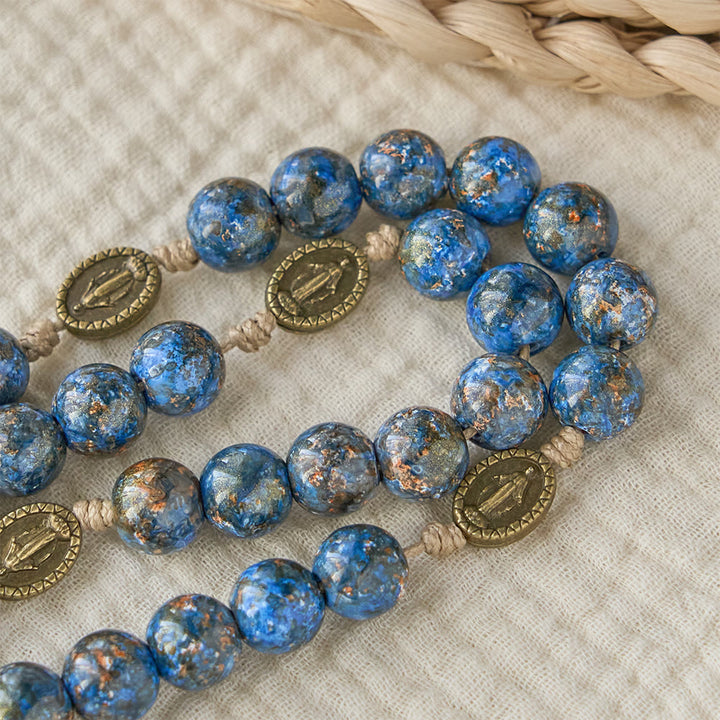 Christianartworkshop Blessed Our Lady Seven Sorrows Rosary with Blue Oil-Paint Beads & Our Lady Medal - image 6