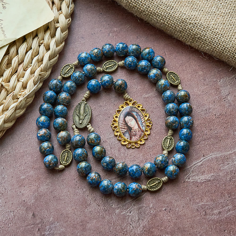 Christianartworkshop Blessed Our Lady Seven Sorrows Rosary with Blue Oil-Paint Beads & Our Lady Medal - Seven Sorrows Rosary - image 0
