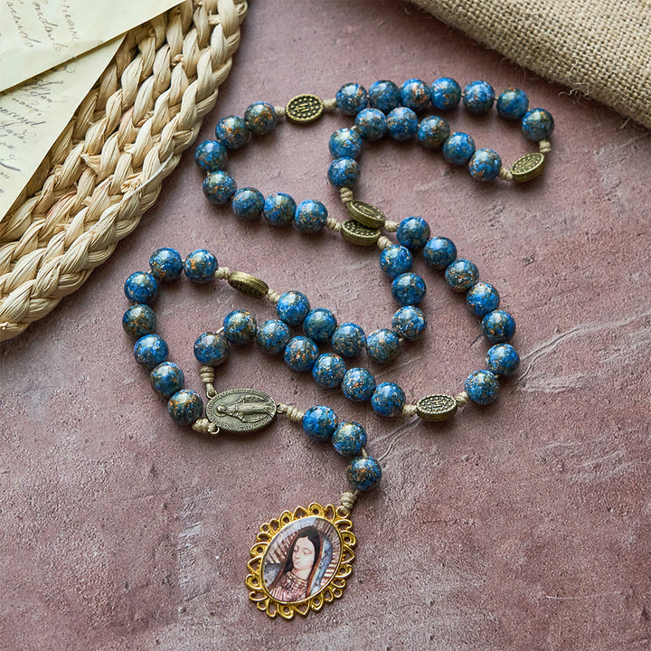 Christianartworkshop Blessed Our Lady Seven Sorrows Rosary with Blue Oil-Paint Beads & Our Lady Medal - image 2