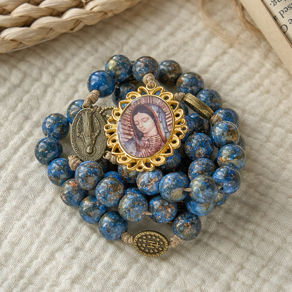 Christianartworkshop Blessed Our Lady Seven Sorrows Rosary with Blue Oil-Paint Beads & Our Lady Medal - image 3