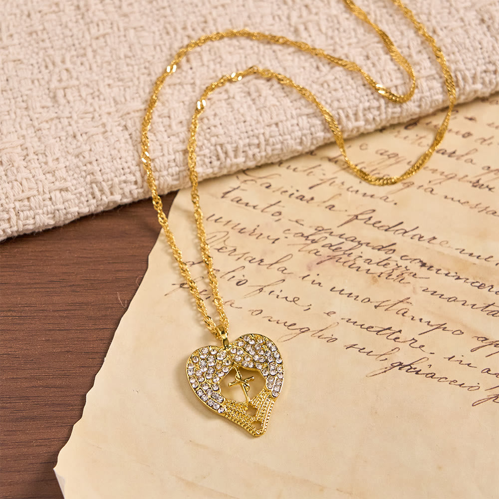Christianartworkshop Zircon-Encrusted Heart Cross Necklace with Angel Wings: A Symbol of Divine Love & Grace - image 7