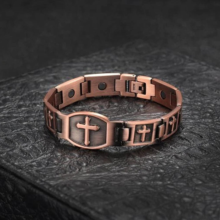 Christianartworkshop Link Chain Cross Engraved Bracelet: A Symbol of Divine Strength & Faith - Bronze - image 0