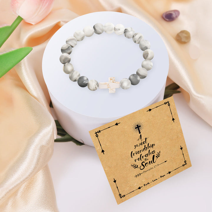 Christianartworkshop Natural Stone Cross Bracelet with Proverbs 27:9 Card: A Symbol of Divine Friendship & Grace - image 14