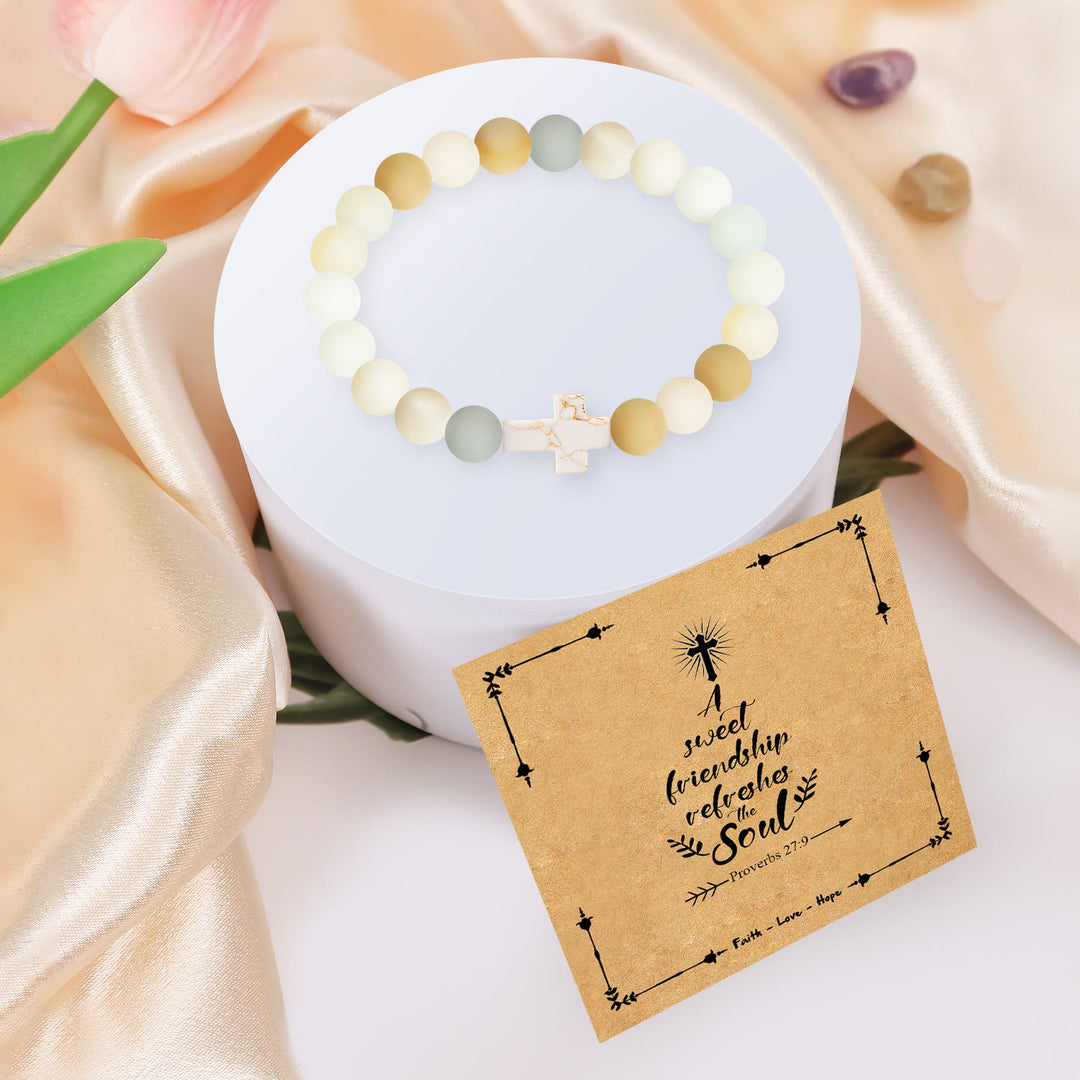Christianartworkshop Natural Stone Cross Bracelet with Proverbs 27:9 Card: A Symbol of Divine Friendship & Grace - image 4