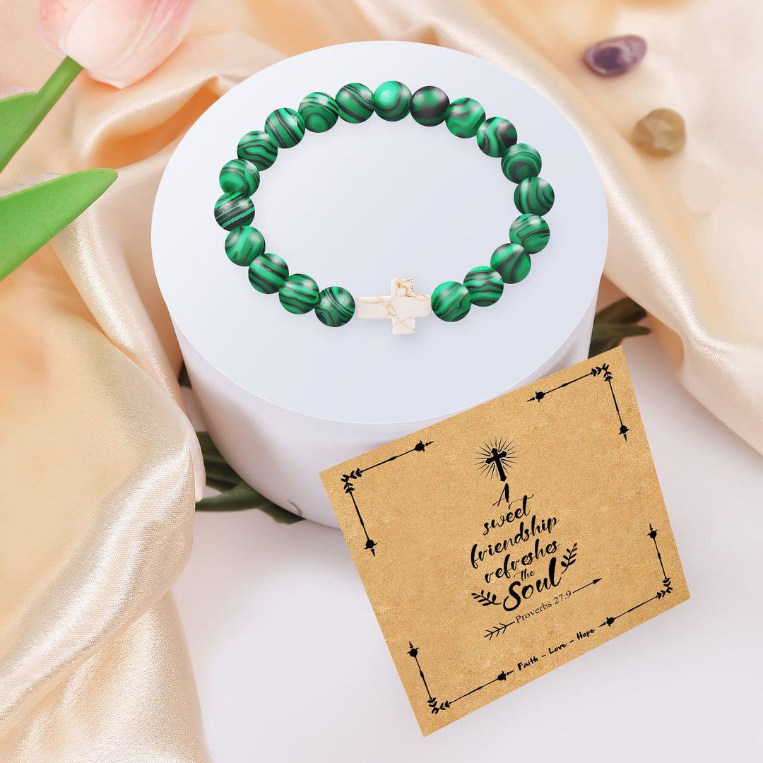 Christianartworkshop Natural Stone Cross Bracelet with Proverbs 27:9 Card: A Symbol of Divine Friendship & Grace - image 6