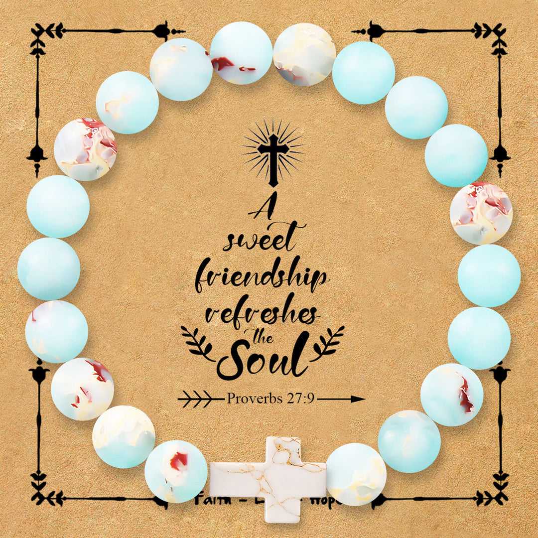 Christianartworkshop Natural Stone Cross Bracelet with Proverbs 27:9 Card: A Symbol of Divine Friendship & Grace - Agalmatolite - image 18