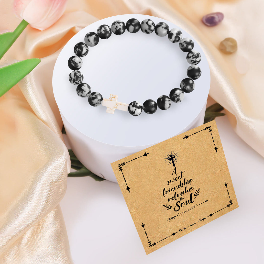 Christianartworkshop Natural Stone Cross Bracelet with Proverbs 27:9 Card: A Symbol of Divine Friendship & Grace - image 12