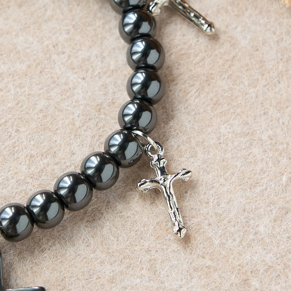 Christianartworkshop Hematite Bead Cross Bracelet with Mini Crucifix Charms: A Symbol of Divine Protection & Faith - image 4