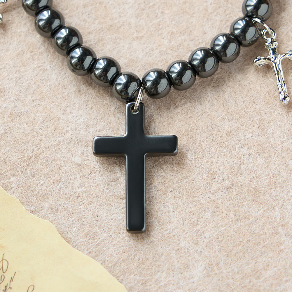 Christianartworkshop Hematite Bead Cross Bracelet with Mini Crucifix Charms: A Symbol of Divine Protection & Faith - image 5