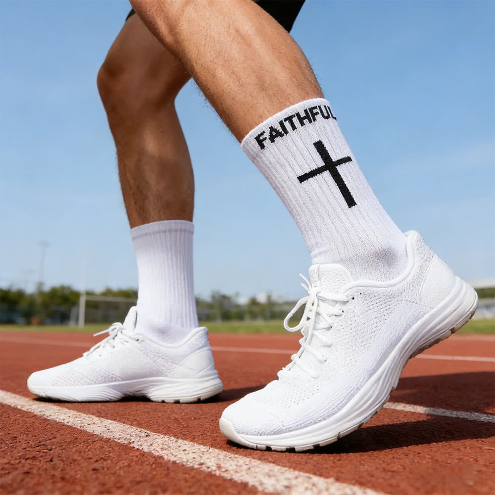 Christianartworkshop 4-Color Faith-Print Anti-Slip Soccer Socks with Corinthians 5:7 - White - 10 Pairs - image 0