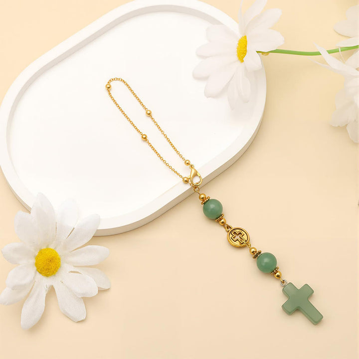 Christianartworkshop Natural Crystal Cross Car Pendant with Gold Bead Chain: A Sacred Accompaniment for Every Drive - image 9