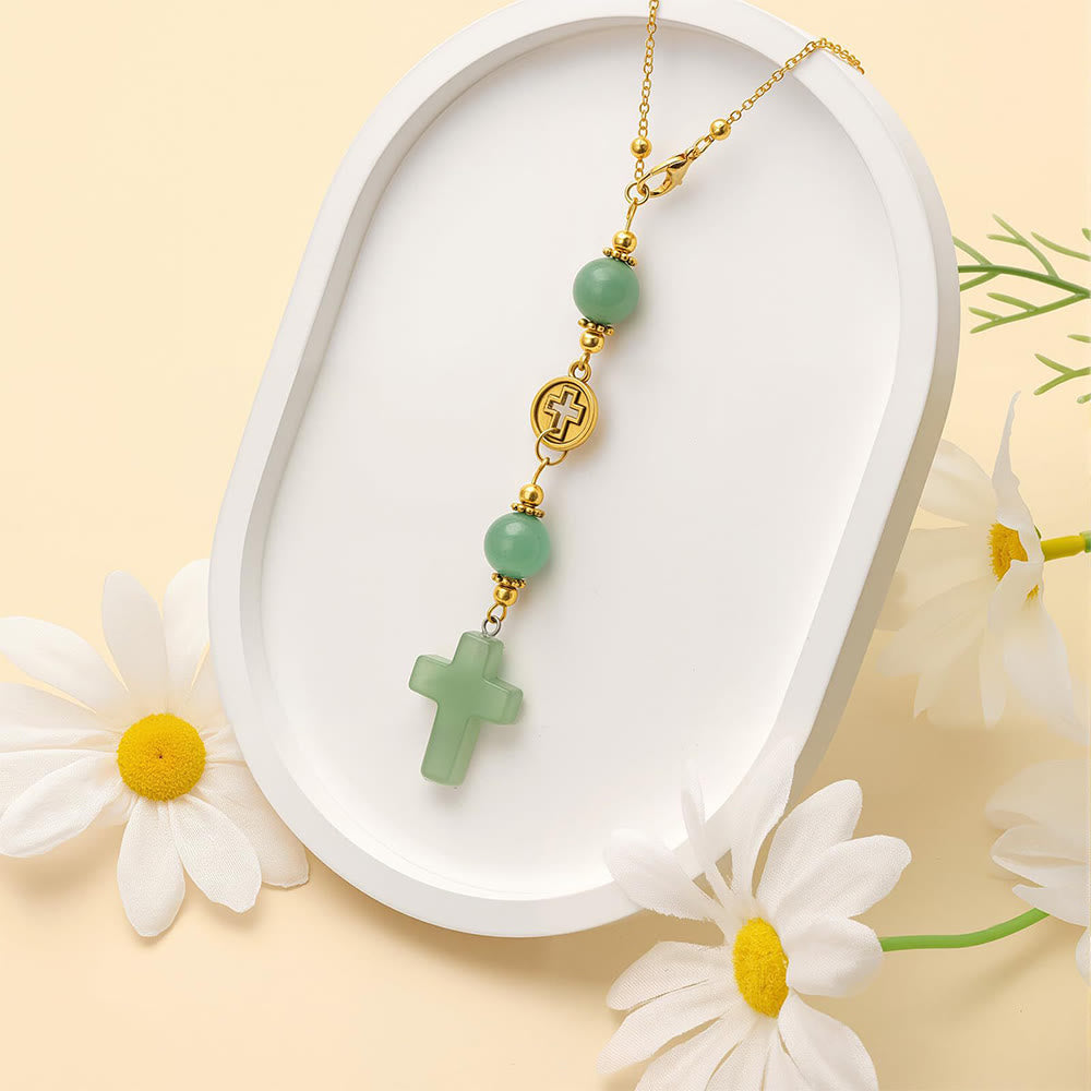 Christianartworkshop Natural Crystal Cross Car Pendant with Gold Bead Chain: A Sacred Accompaniment for Every Drive - image 10
