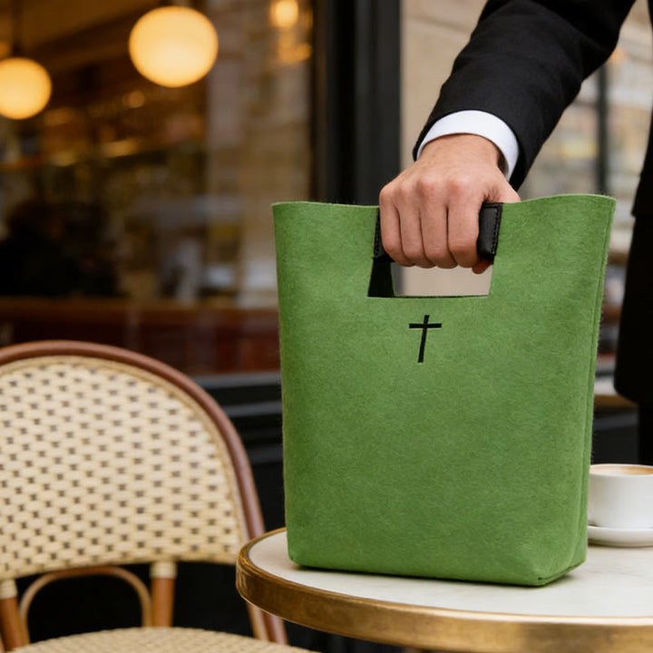 Christianartworkshop Multi-Hued Felt Bible Bag with Cross Emblem: A Token of Heavenly Grace for Daily Worship - Green - image 2