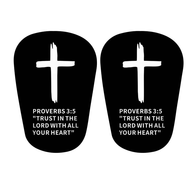 Christianartworkshop Proverbs 3:5 Cross Print Soccer Shin Pads with Fixed Belt: A Symbol of Divine Trust & Athletic Strength - Black Shin Pads - S - White Belt - image 8