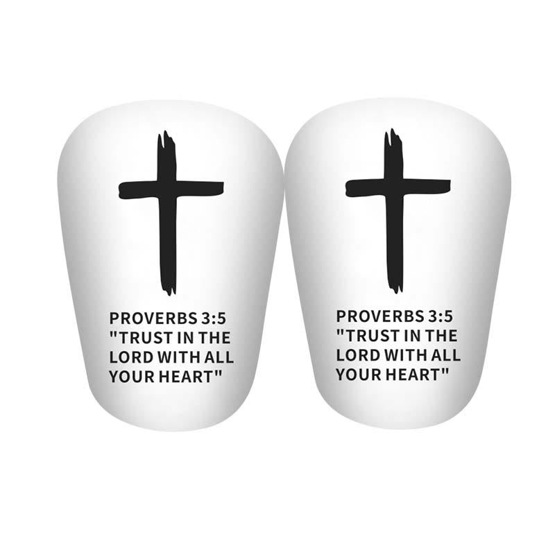 Christianartworkshop Proverbs 3:5 Cross Print Soccer Shin Pads with Fixed Belt: A Symbol of Divine Trust & Athletic Strength - White Shin Pads - S - White Belt - image 9
