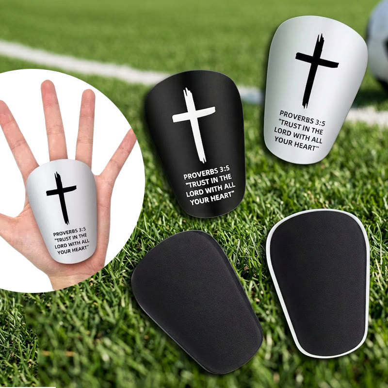 Christianartworkshop Proverbs 3:5 Cross Print Soccer Shin Pads with Fixed Belt: A Symbol of Divine Trust & Athletic Strength - image 1