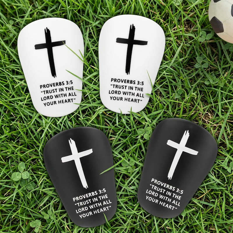 Christianartworkshop Proverbs 3:5 Cross Print Soccer Shin Pads with Fixed Belt: A Symbol of Divine Trust & Athletic Strength - image 0