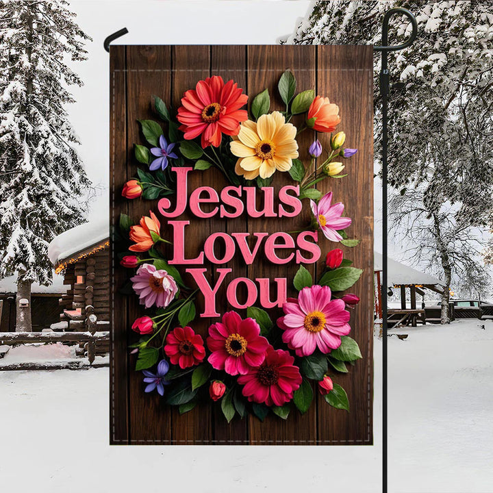Christianartworkshop Floral Wreath Jesus Loves You Garden Flag: A Token of Heavenly Affection - image 4