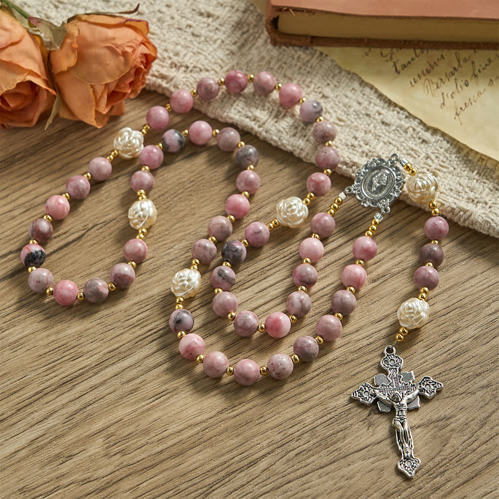 Christianartworkshop Pink Zebra Jasper 2026 New Year Rosary: Personalized Name Faith - No Letter - image 0
