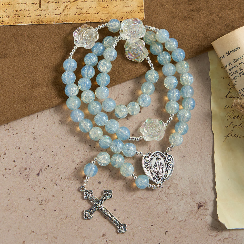 Christianartworkshop Pink Glass Bead Rosary with Rose Embellishments & Miraculous Medal - image 12