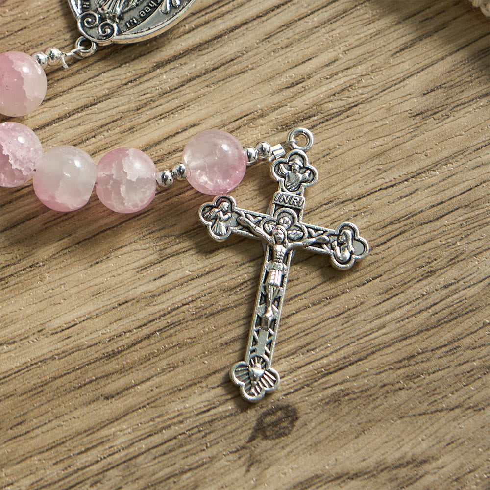 Christianartworkshop Pink Glass Bead Rosary with Rose Embellishments & Miraculous Medal - image 7