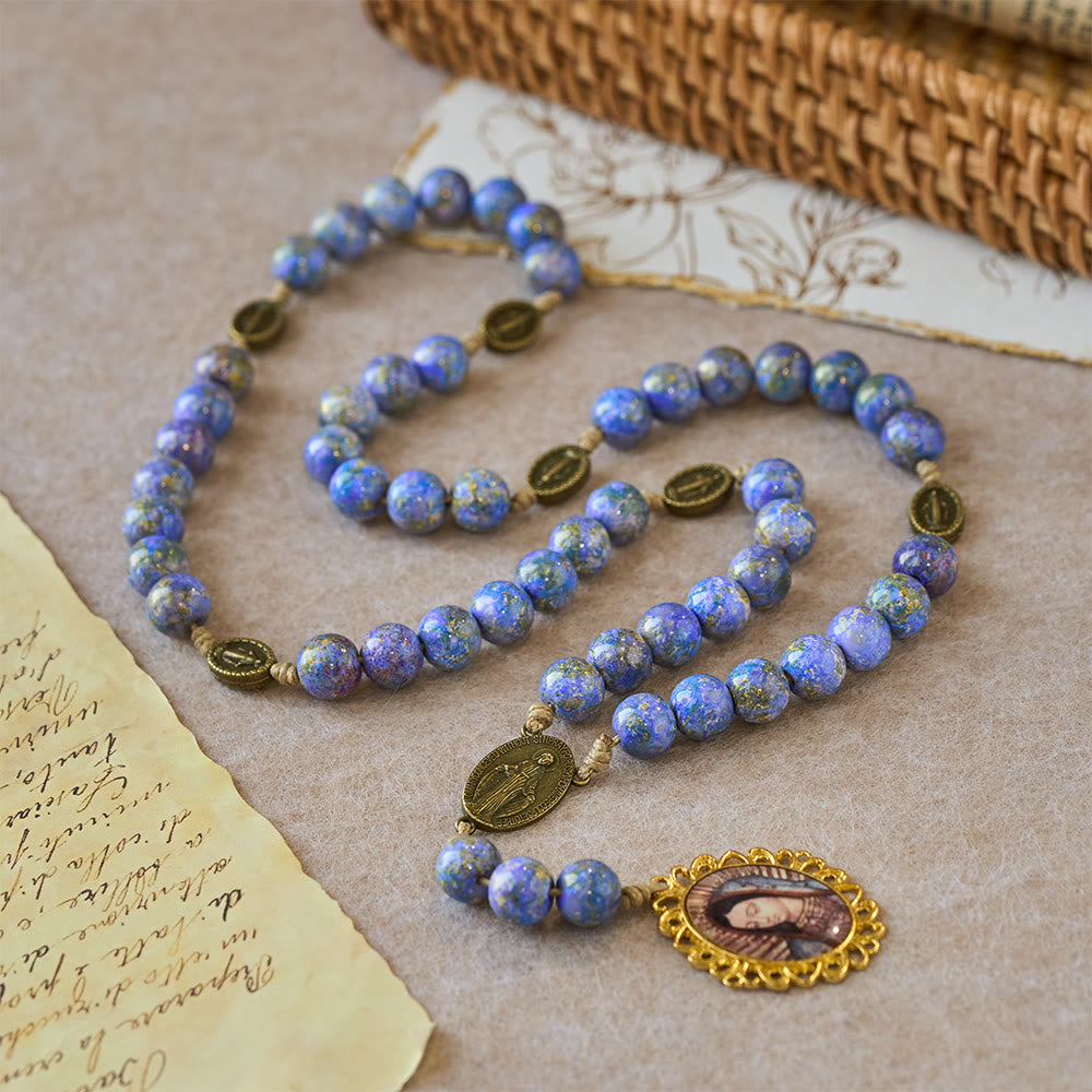 Christianartworkshop Blessed Our Lady Seven Sorrows Rosary with Purple Blue Oil-Paint Beads & Our Lady Medal - image 2