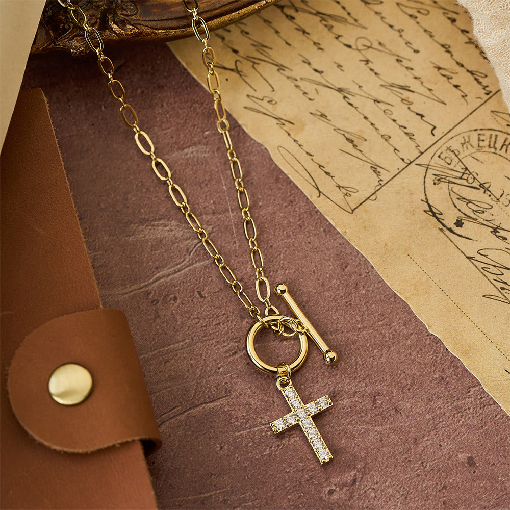 Christianartworkshop Pavé Zircon Toggle Cross Necklace: A Symbol of Sacred Faith & Effortless Grace - OT Clasp Cross - image 0