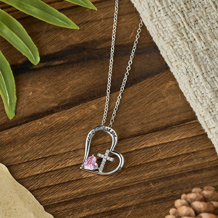Christianartworkshop I Am a Child of God Heart Cross Necklace with Zircon Accents: A Token of Heavenly Identity - image 3