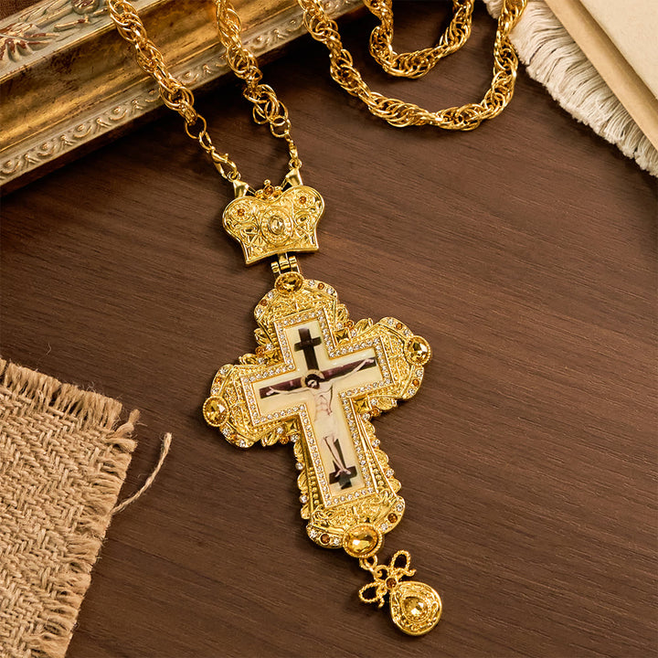 Christianartworkshop Ornate Large Pectoral Crucifix Necklace with Crown Accent: A Symbol of Sacred Majesty & Redemption - Cross - image 0