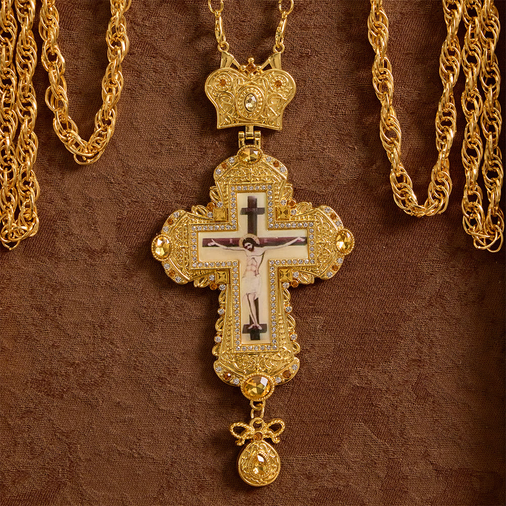 Christianartworkshop Ornate Large Pectoral Crucifix Necklace with Crown Accent: A Symbol of Sacred Majesty & Redemption - image 5